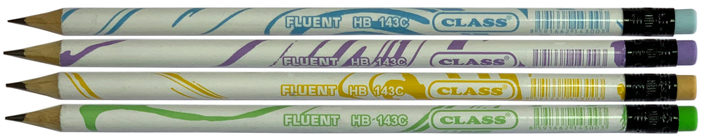 Олівець графітний CLASS (143C) FLUENT, HB, 189мм, з ластиком, круглий